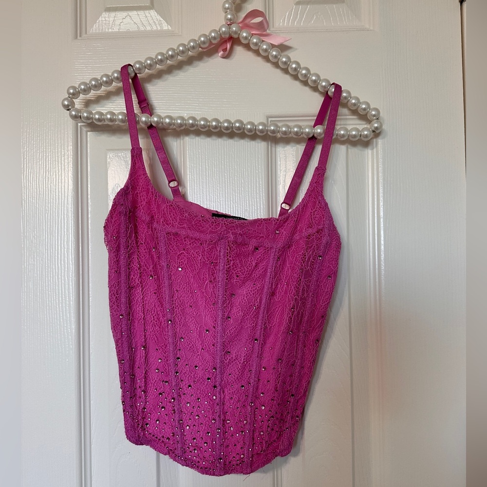 Forever 21 Hot Pink Rhinestone Top Size Small